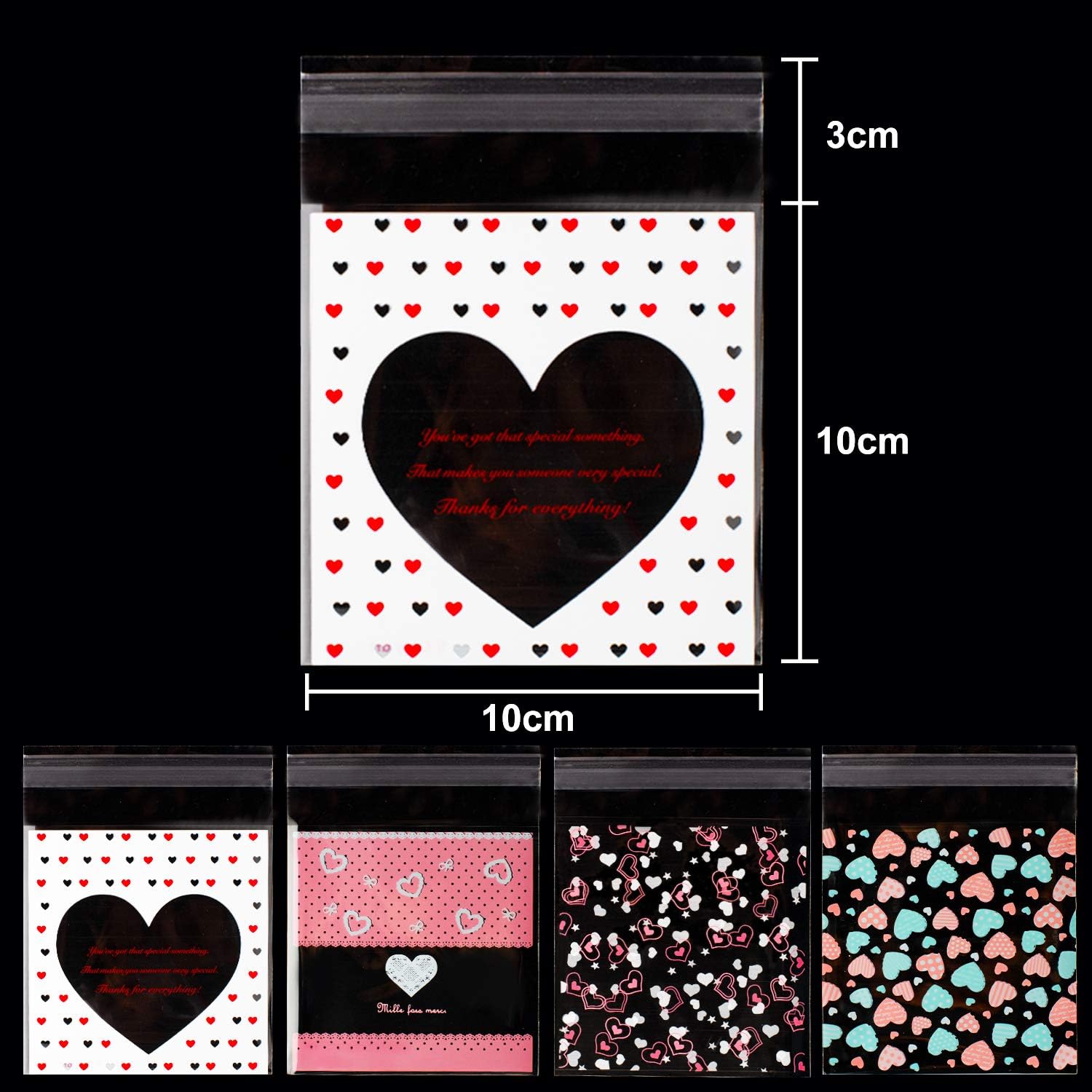 Whaline 400 Pieces Valentine Cellophane Bags Cookie Treat Bags - Image 3