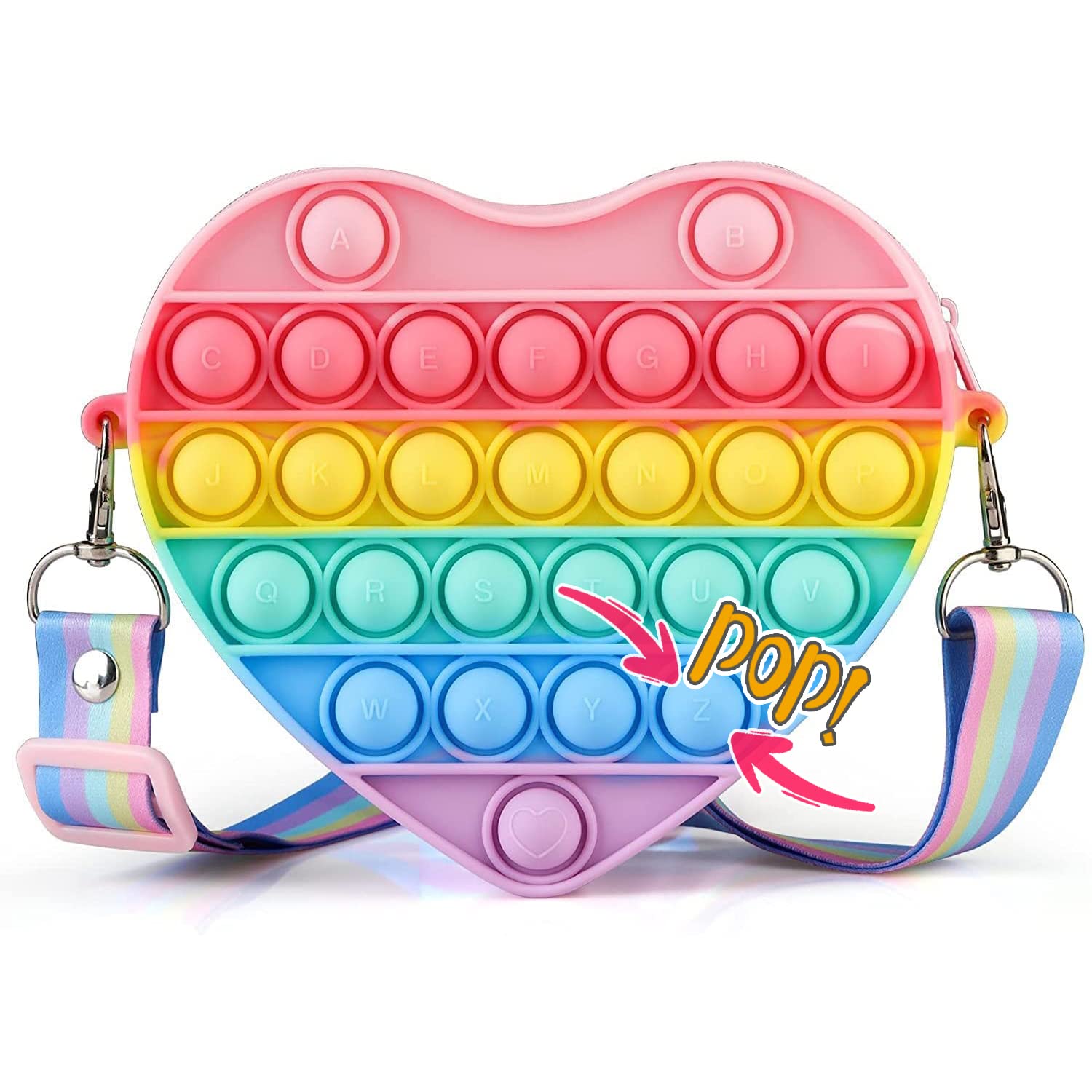 GORAYA Heart Pop it Bag for Girls and Kids, Fidget Shoulder Bag and sensory figet, Popit fidget handbag, Pop Fidget purse, Gift poppet fidget toys for Kids, Birthday Valentine Gift & Special Occasion