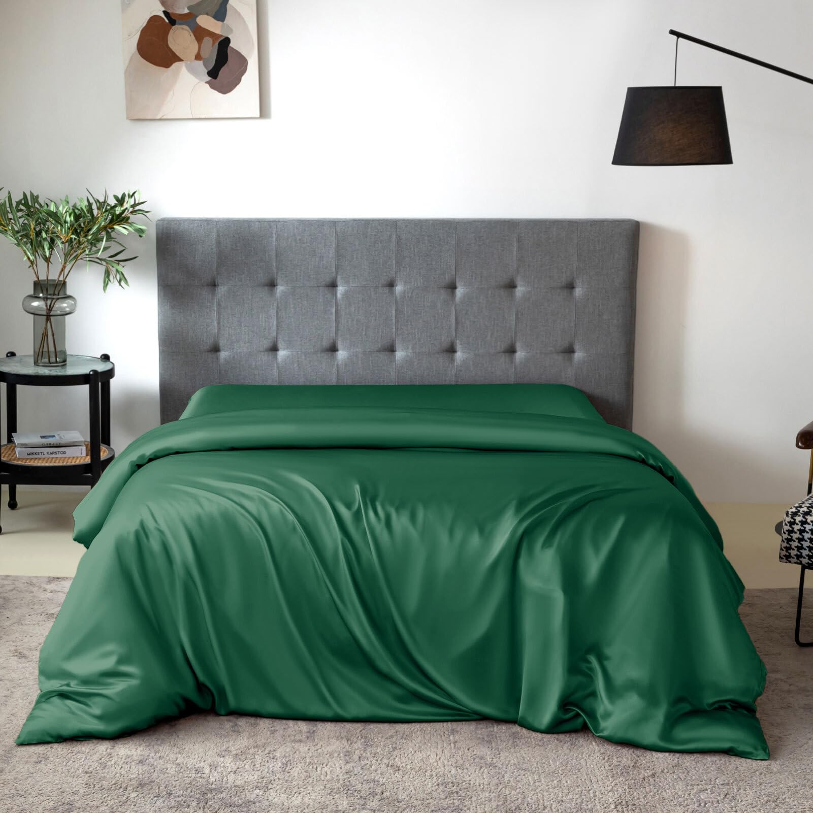 Photo 1 of THXSILK Silk Duvet Cover, 100% 7A+ Mulberry Silk Comforter Cover, Seamless, Breathable, Easy Care Zipper Closure, 1 Duvet Cover Only - Queen, Emerald Green
