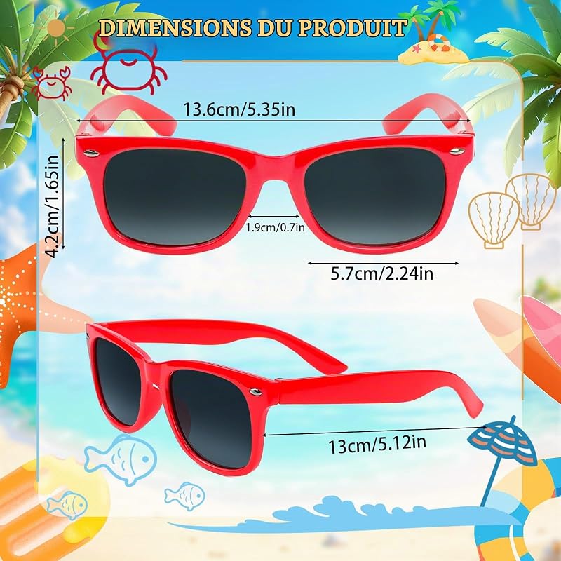 lunette de soleil enfant，Lunettes de soleil couleurs néon, 24 pièces pour enfants, cadeaux de fête, pour hommes et femmes, pour l’été, plage, piscine, anniversaire et extérieur
