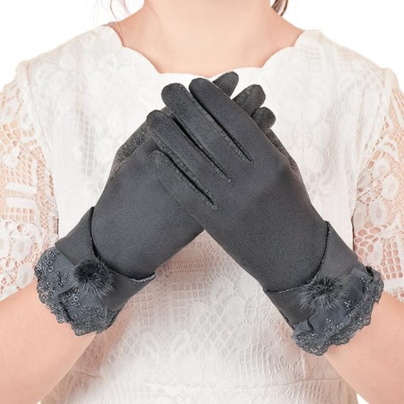 Amazon レディース手袋 おしゃれ スエード手袋 ふわモコ ボア付き