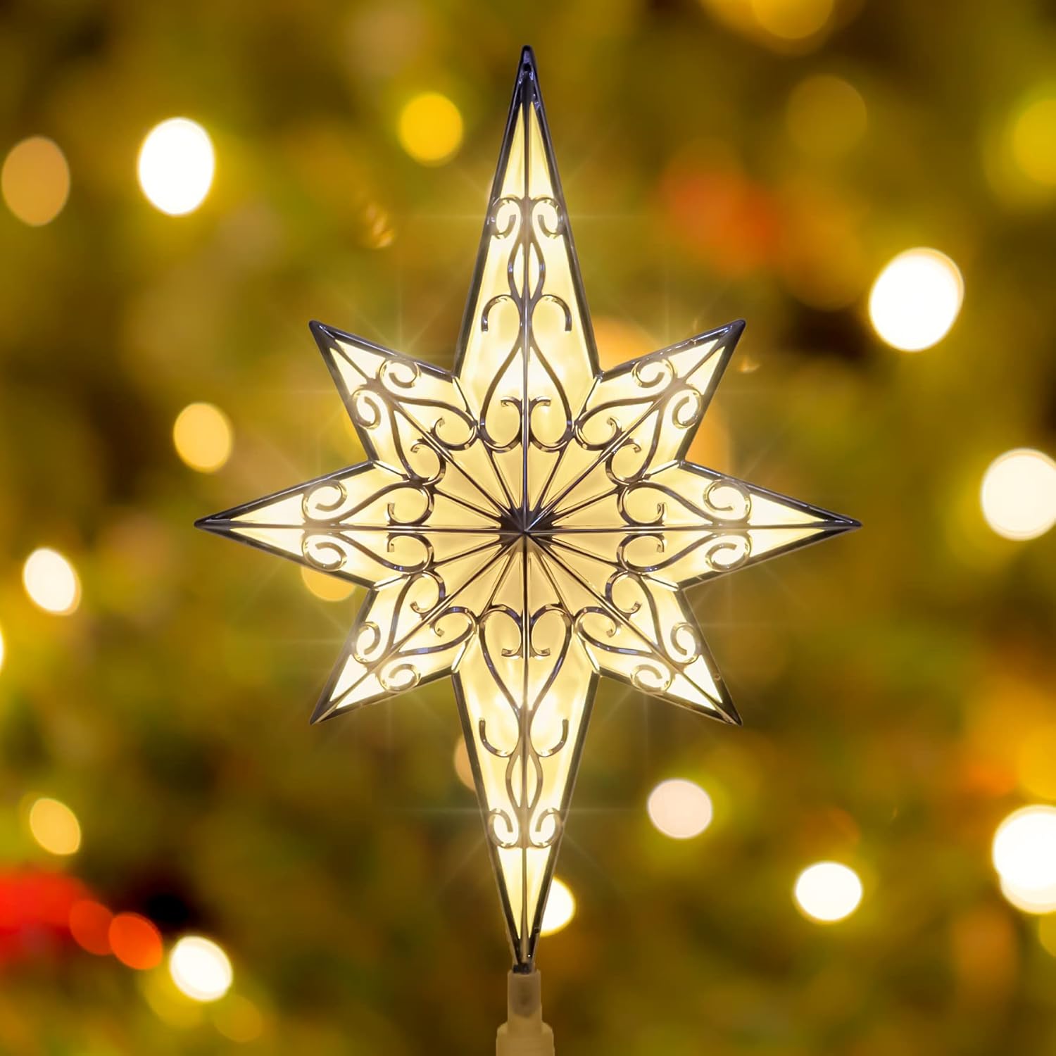 Tree Toppers - Lotus Hills Christmas Tree Topper, Silver Bethlehem Star Tree Topper, 12