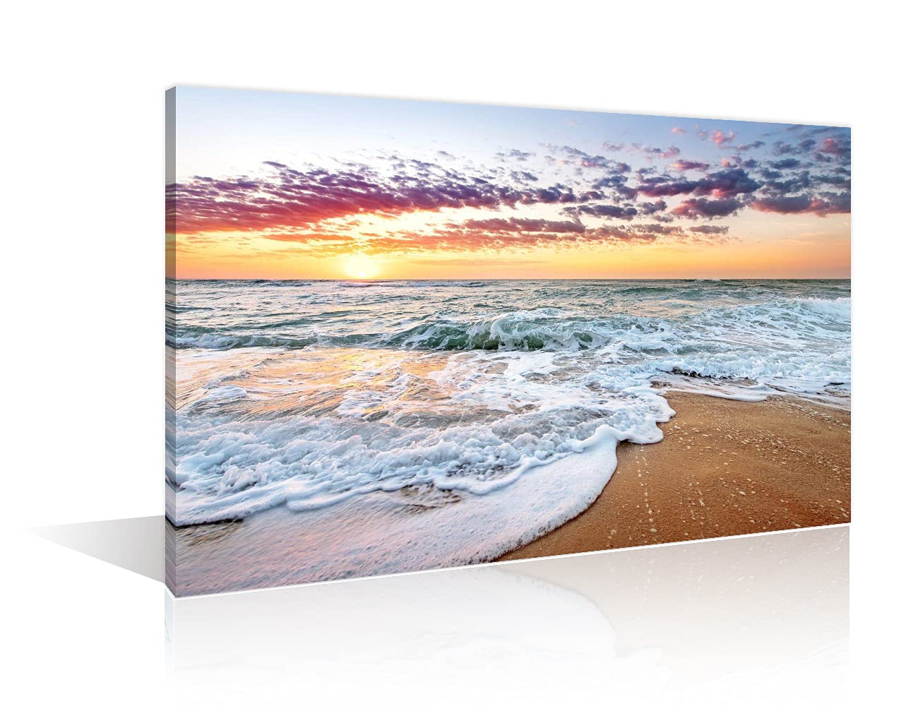 TISHIRON Seascape Wall Art Decor Poster Artworks Dusk Sunset Pictures Painting On Canvas Modern Home Office Decor with Wooden Frame Ready To Hang(12X8in) — image 1
