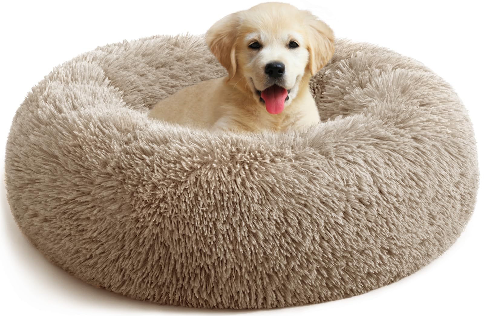 YOJOGEE Calming Donut Dog Bed for Medium Small Dogs Cats, Fluffy Anti Anxiety Dog Beds Washable Puppy Bed Non-Slip Plush Cuddler Warming Round Faux Fur Pet Bed