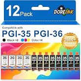 DOREINK 12 Pack PGI-35 CLI-36 Ink Replacements for Canon TR150 Ink Cartridge, Compatible for Canon 35 36 Ink Cartridge Work with TR150 iP110 iP100 Mini260 Mini320 Printer (8 Black, 4 Tri-Color)