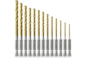 Dekotech 13-Piece Titanium-Coated HSS Twist Drill Bit Set – 1.5-6.5mm, 1/4” Hex Shank, High-Speed Steel for Wood, Plastic, and Metal – Precision Power Tool Accessories