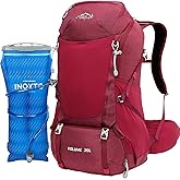 INOXTO 35L Hiking Backpack with 3Lwater bladder, Camping Backpack with Waterproof Rain Cover for Men, Outdoor Sport Travel Daypack for Climbing (Red)