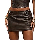 WDIRARA Women's Low Rise Faux Leather Mini Skirt Festival Club Buckle Bodycon Skirts with Shorts Underneath