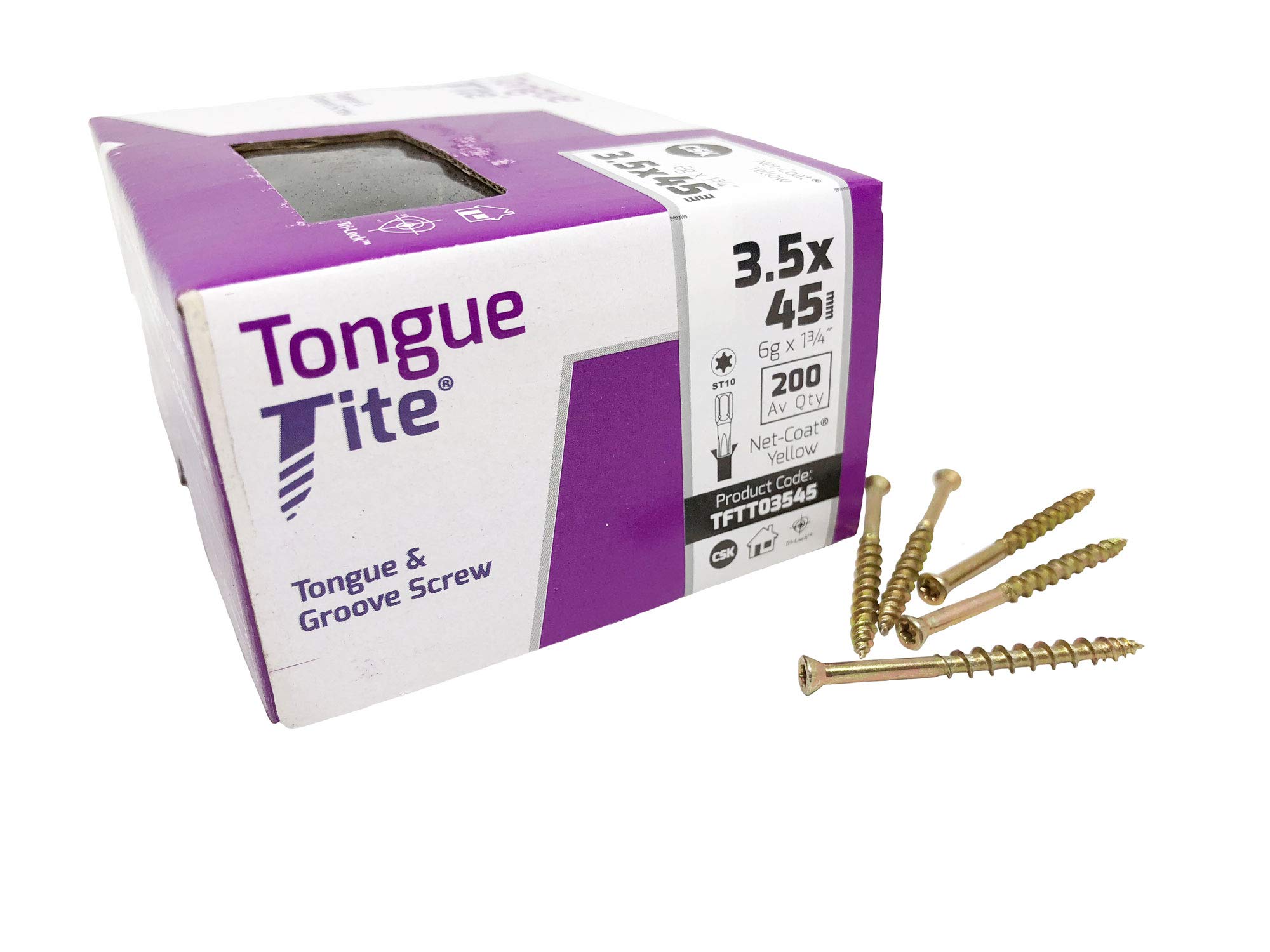 Box of 200 3.5 X 45MM Genuine Tongue-TITE® Screws Tongue and Groove Wood Flooring Screws - Free Next WORKNG Day DELIVERY TFTT3545