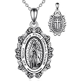 VONALA Virgin Mary Necklace 925 Sterling Silver Guadalupe Necklace Virgin Mary Pendant Religious Jewelry for Women Men Lover