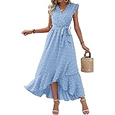 BTFBM Boho Dresses for Women 2026 Spring Fashion Cap Sleeve Swiss Dot Flowy Ruffle Beach Wedding Cocktail Maxi Dress