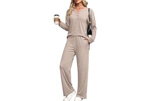 XIEERDUO Lounge Sets for Women 2 Piece V Neck Button Matching Sweatsuit Loungewear Fall Outfits Fashion Clothing Pajamas