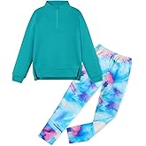 Coedody Girls Clothes Fashion Half Zip Sweatshirt Tie Dye Pants 2 Piece Girls Outfits Size 6-14Y Kids Activewear Set