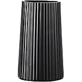 Black Ceramic Vase for Flowers, Large Modern Black Vase for Home Decor, Decorative Vase for Living Room, Office, Mantel, Shelf, Dining Table, 8 inches