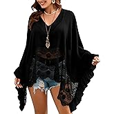 MAKABO Women's Sheer Poncho Top Knit Shawl Shrug Summer Lace Lightweight See-Through Cover Up Beach Casual Wear
