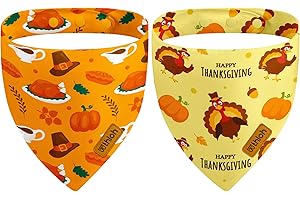 THLOH Thanksgiving Dog Bandanas with Snap Button, 2 Pack Adjustable Fall Bandanas for Small, Medium, and Large Dogs, Pumpkin Pet Scarf for Autumn Costume Accessory & Photo Shoot (Small)