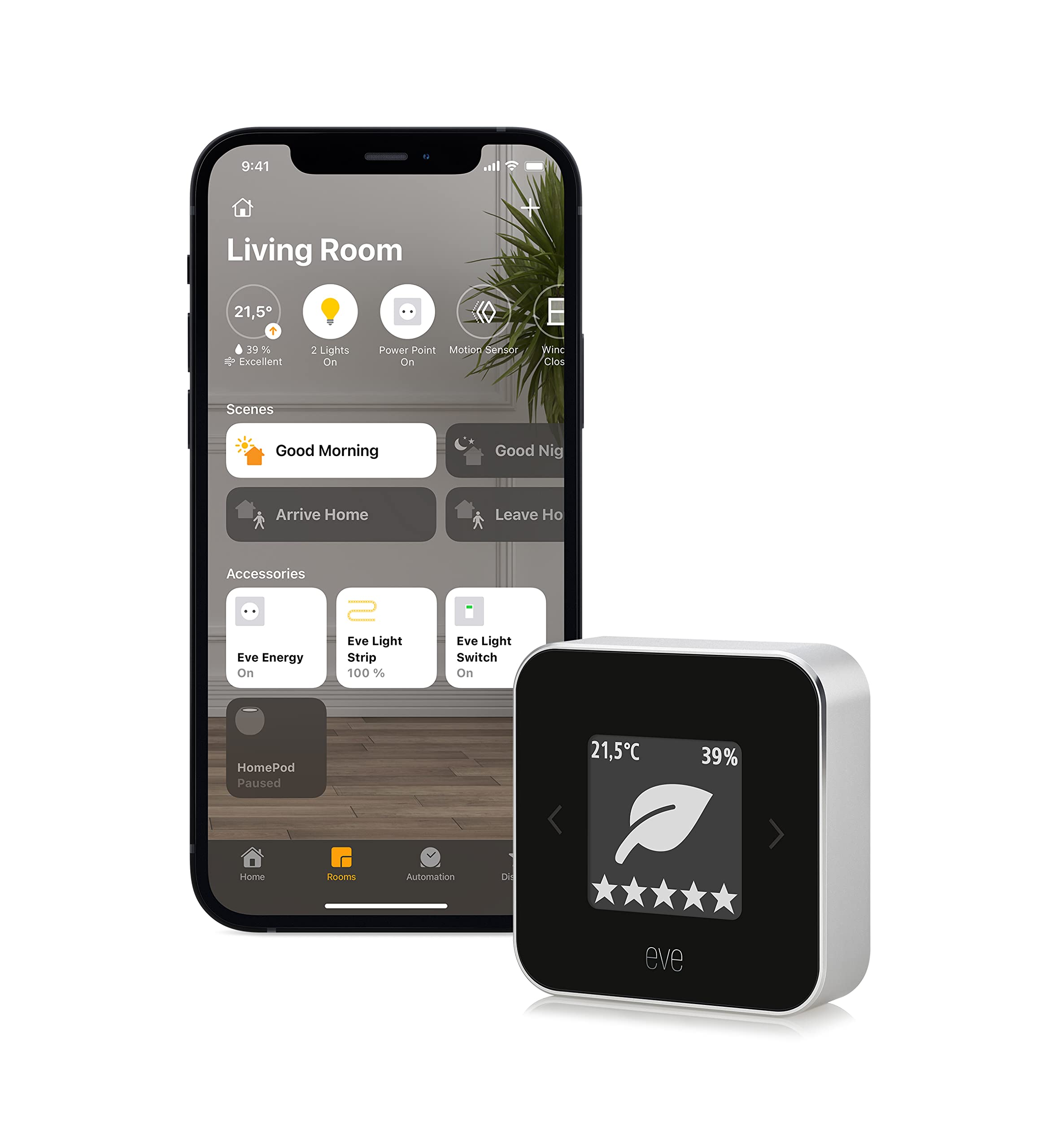 Eve Room (Apple Home) - Indoor air quality sensor to monitor air quality (VOC), temperature and humidity, Bluetooth, Thread