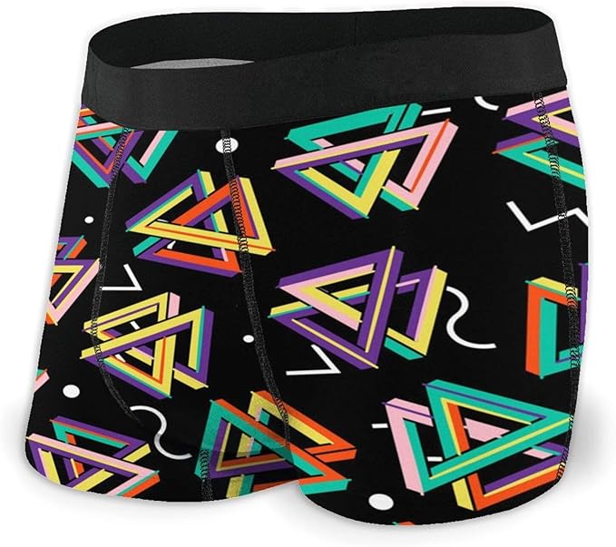 Kimisoy Mens Boxer Briefs Funky 90s Triangle Patterns Soft Underwear Breathable Cotton Underwear