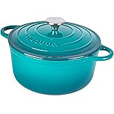 Cast Iron Dutch Oven with Lid – Non-Stick Ovenproof Enamelled Casserole Pot – Sturdy Dutch Oven Cookware – Teal, 5-Quart, 24cm – by Nuovva