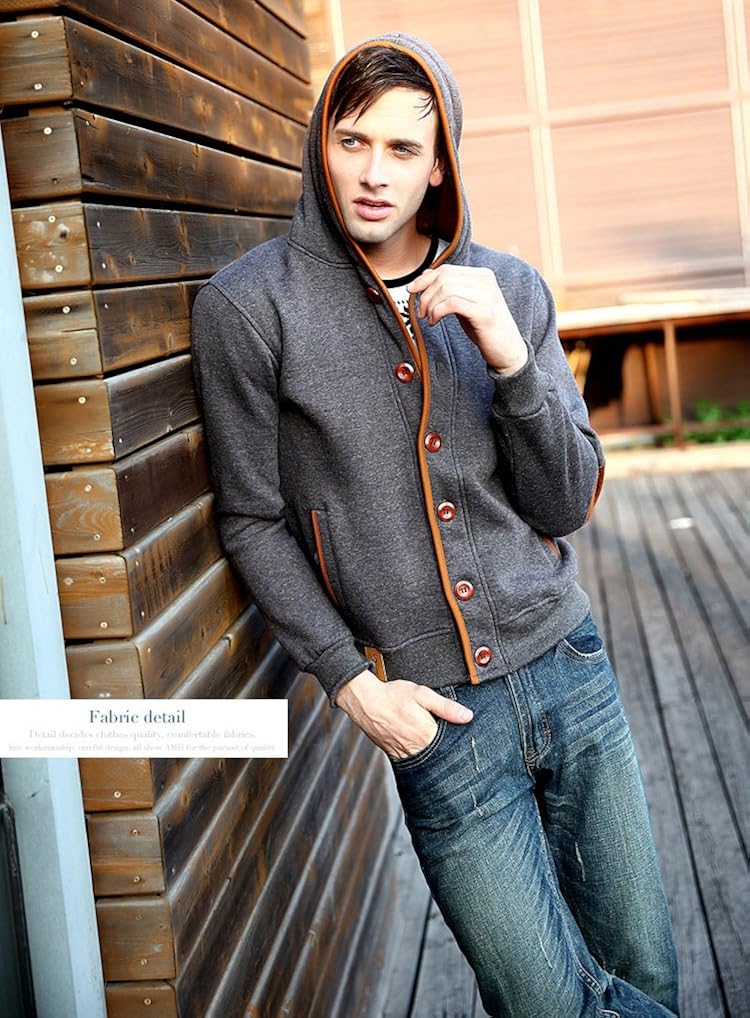 YuKaiChen Men's Fleece Hoodie Button-up Jacket Hooded Sweatshirt at  Men’s Clothing store