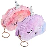 GALPADA 2pcs Unicorn Coin Purses with Keychain, Unicorn Wallet for Little Girls Plush Change Purse