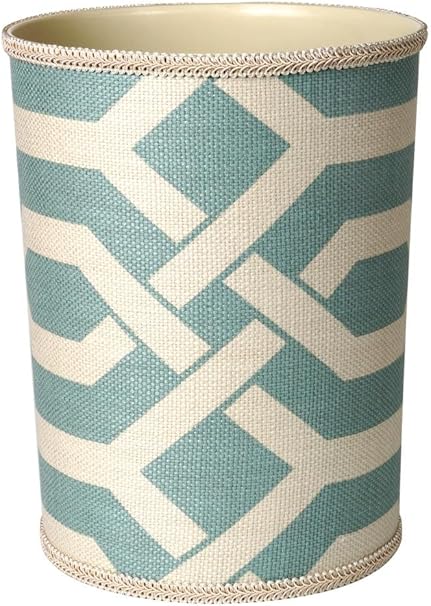 Bathroom Trash Can Waste Baskets Blue White Geometric Print W