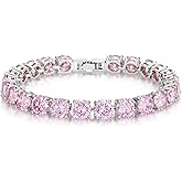 KEZEF Tennis Bracelet for Women, 7mm Round CZ, Silver Plated Brass, 6.5–8 Inch, Fold-Over Clasp