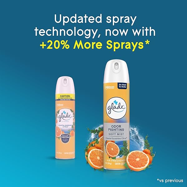 GLADE AIR FRESHENER ROOM SPRAY, COASTAL SUNSHINE CITRUS SCENT, ODOR FIGHTING TO DELIVER LONG LASTING FRESHNESS, 8 OZ