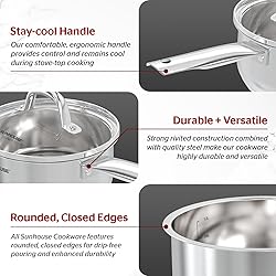 SUNHOUSE 1.5 Quart Sauce Pan, 18/10 Stainless Steel