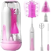 Electric Bottle Brush Cleaner, Portable Electric Baby Bottle Brush Cleaner for Travel, Rechargable Travel Bottle Cleaner Kit with Nipple & Straw Brush, Perfect Mom Essentials After Birth Gift, Pink