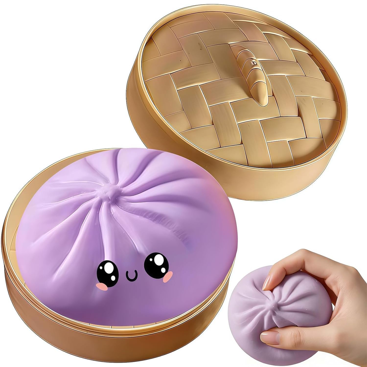 Giant Dumpling Squishy, Glitter Dumpling Squishys Toy, Squishys Dumplings Toy Mystery with Steamer Box, Dumpling Squishy Toy for DIY Design, Anxiety Relief Fidget Toys(Purple)