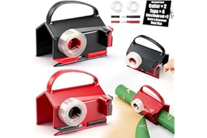 2 Pack Wrapping Paper Cutter with Tape Dispenser, Gift Wrap Cutter Tool with 4 Tapes & 2 Replace Blades for Christmas, Birthd