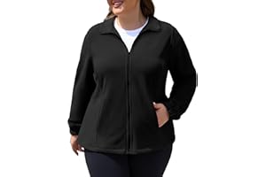COOTRY Plus Size Fleece Jacket Women Lightweight Zip Up Jackets Soft Warm Long Sleeve Polar Coat with Pockets for Winter