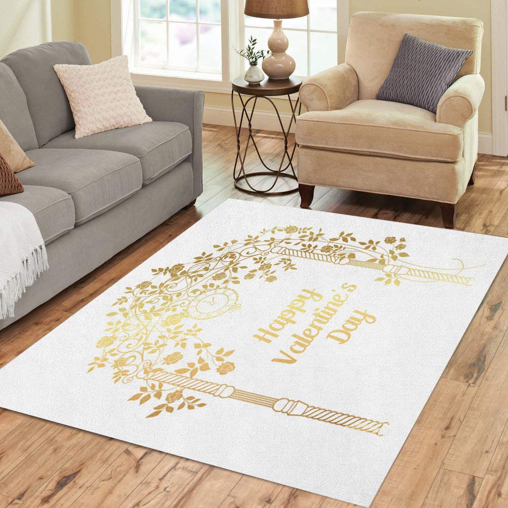 Semtomn Area Rug 2' X 3' Gold Rose Garden Trees and Arch Flowers Text Plase Home Decor Collection Floor Rugs Carpet for Living Room Bedroom Dining Room