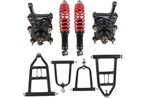 ASECUPDAT Front Suspension Shock Swing Arm Full Kit Upper Lower Steering Knuckle Spindle Kit For ATV Quad Bike Go Kart Buggy DIY Parts (340mm Front Suspension Shock Kit)