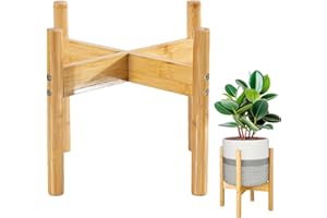 Sturdy Cross Plant Stands - Natural Finish, Oversized 12.59" Base, Adjustable 3.54"-7.48" Height, Flip Design, Reinforced Bam