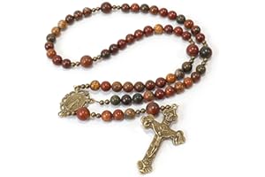 Succour7 Exquisite Handmade Catholic Rosary Beads with Miraculous Medal and Holy Trinity Crucifix – 8mm Decade Beads – 10mm M