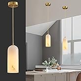 BRRSKBK Modern Alabaster Pendant Light Kitchen Island White Marble Pendant Lighting Antique Brass Natural Stone Ceiling Hangi