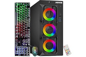 AQVIN LuminaRings Gaming PC Tower, GeForce GTX 1650 4GB, Intel Core i7 Processor up to 4.0GHz, 16GB DDR4 RAM, 256GB NVMe SSD,