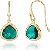 Dainty Simulated Green Emerald Dangle Earrings, 14k Gold-Plated Hypoallergenic, Lightweight Crystal Drops, Minimalist May Birthstone Jewelry by MJLULU