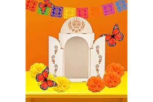 sicutoz Day of The Dead Ofrenda Altar Kit – Dia de Los Muertos Shadow Box with Marigold Flowers, Monarch Butterflies, Papel Picado Banners – DIY Memorial Altar Set for Remembrance & Celebration
