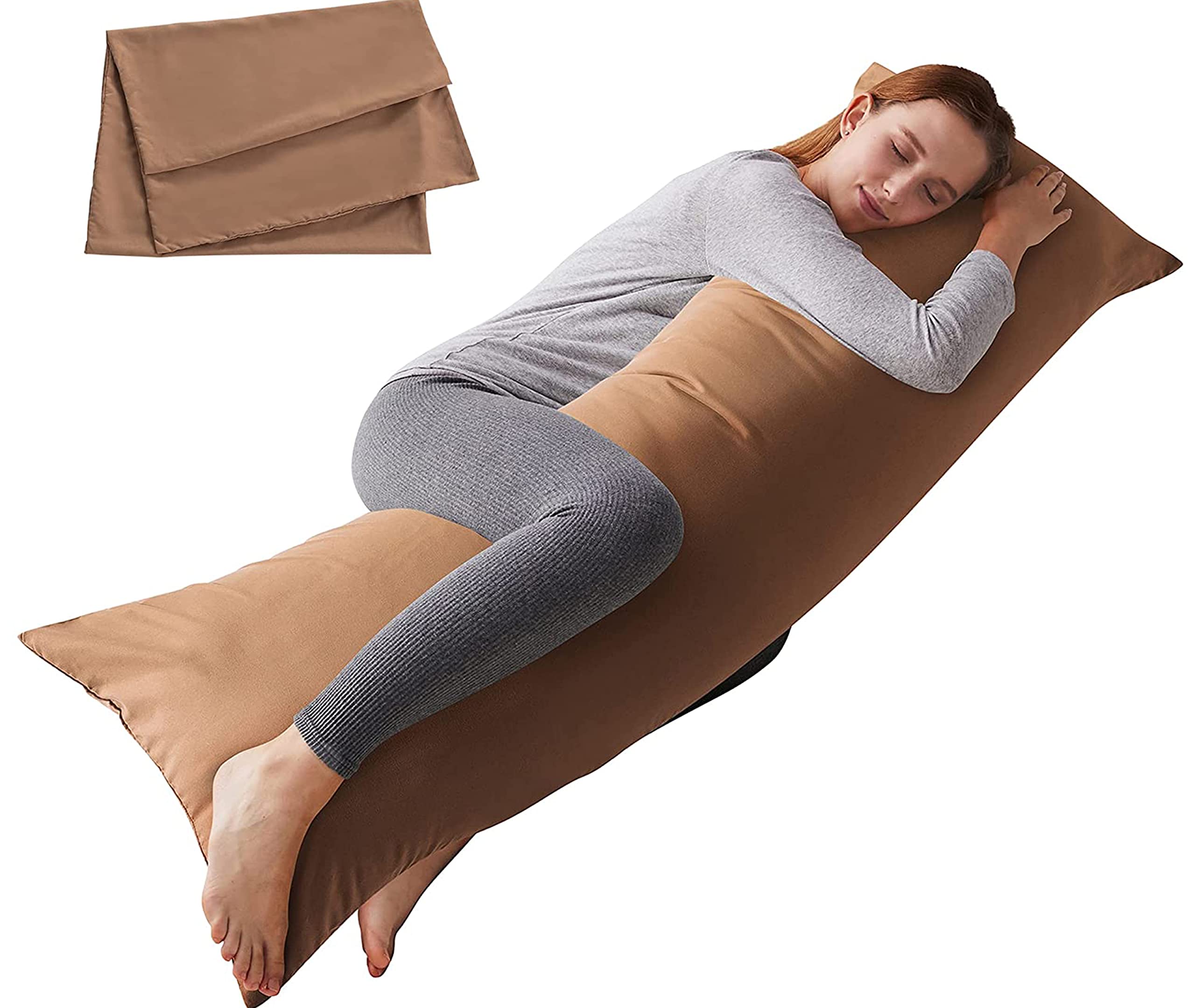 ELNIDO QUEEN Body Pillow with Pillowcase - Soft Long Bed Pillow for Adults - Breathable Full Body Pillow Insert for Sleeping, 20x54inches - Brown Image ELNIDO QUEEN Body Pillow with Pillowcase - Soft Long Bed Pillow for Adults - Breathable Full Body Pillow Insert for Sleeping, 20x54inches - Brown Image