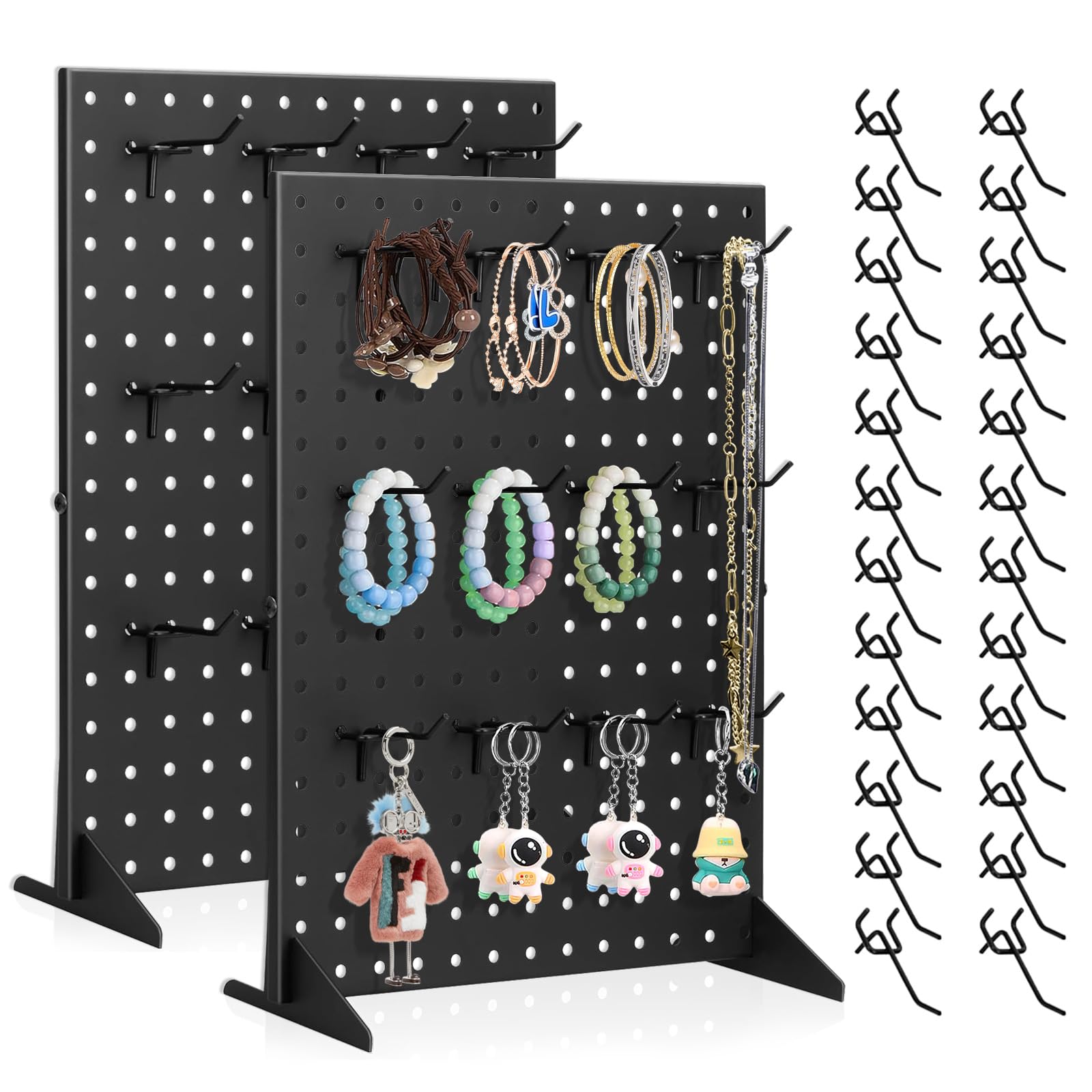 Photo 1 of Acfunique 2 Pack Peg Board Display Stand for Vendors with 24 Hooks Metal Tabletop Pegboard Display Stand for Craft Shows 17" X 13" Retail Display Racks Peg Board Organizer Holder Black