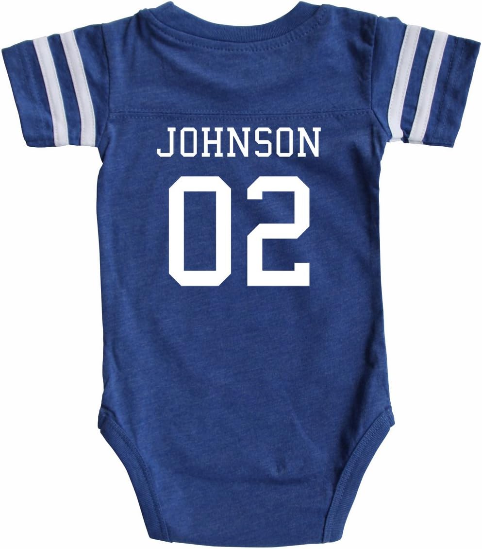 Custom Cotton Football Sport Jersey Baby Bodysuit Personalized with Name and Number - Back Only