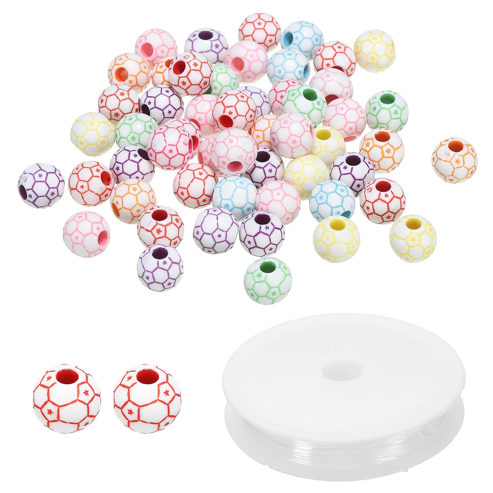 PATIKIL 12mm Acrylic Football Beads Bulk, 100 Pack Sports Ball Beads Round Sports Spacer Beads with 4.4 Yard Elastic Rope for DIY Crafts Bracelet Necklace Making, Multicolor