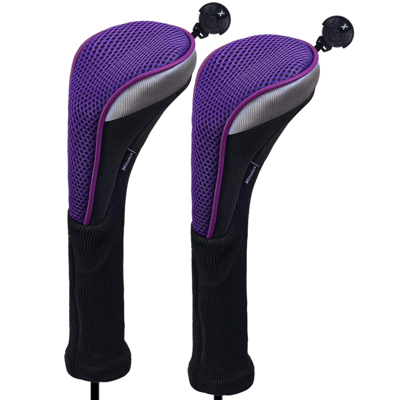 Andux Long Neck Golf Hybrid Club Head Covers with Dial No. Tag CTMT-02 2pcs Purple