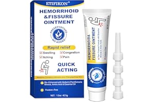 ETIFIKON Hemorrhoid & Fissure Ointment with 4% Lidocaine and Phenylephrine HCI – 42.5g Hemorrhoid Cream for Internal & External Hemorrhoids – Helps Relieve Pain, Swelling, Itching & Discomfort (1Pack)