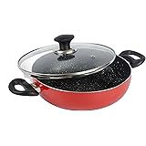 ETHICAL MASTREO Series Non-Stick Gas Compatible Kadhai 24 cm with Toughened Glass Lid (Red)