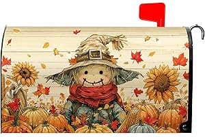 Dacawin Fall Scarecrow Magnetic Mailbox Covers Autumn Harvest Pumpkin Sunflower Maple Leaf Mail Box Cover Standard Size 18x21 in Thanksgiving Waterproof Letter Box Cover for Outdoor Garden Yard Decor