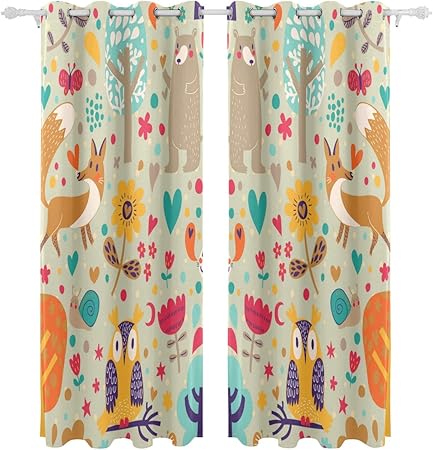 Orediy 2 Panels Blackout Window Curtains Forest Animals Bear Fox